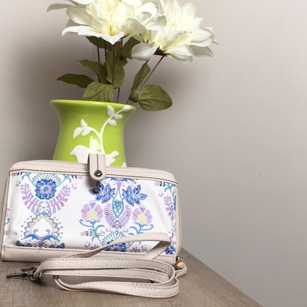 The Sak White Floral Crossbody Wallet with Pastel Accents